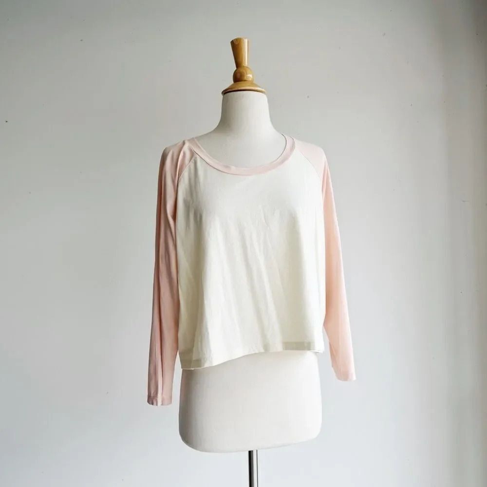 Nwt For Days Cropped Pink Sleeved Baseball Tee Xxl — image 2 of 6